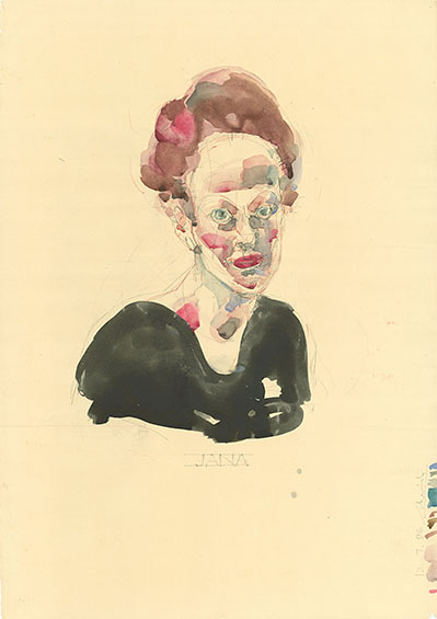 Hans Scheib: 12.7.96 II. Jana, 1996, Farbstift, Aquarell, 59 x 41,5 cm