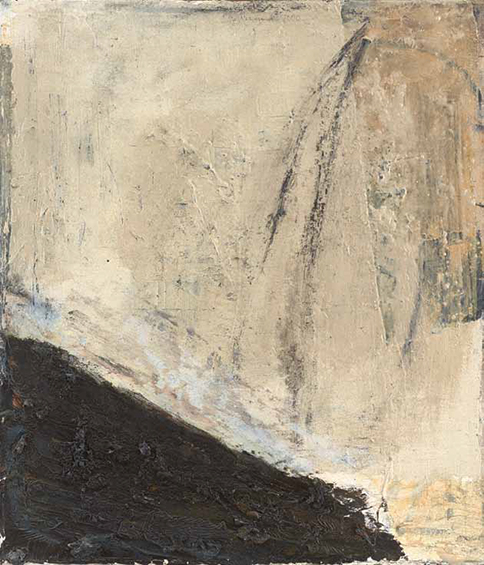 Achim Niemann: Schwarzer Keil unten · 2000 · Öl auf Leinwand · 100 x 90 cm