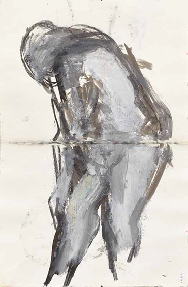 Achim Niemann: Sich abwendender Akt · 2000 · Tusche, Acrylweiß auf Karton · 60 x 40 cm