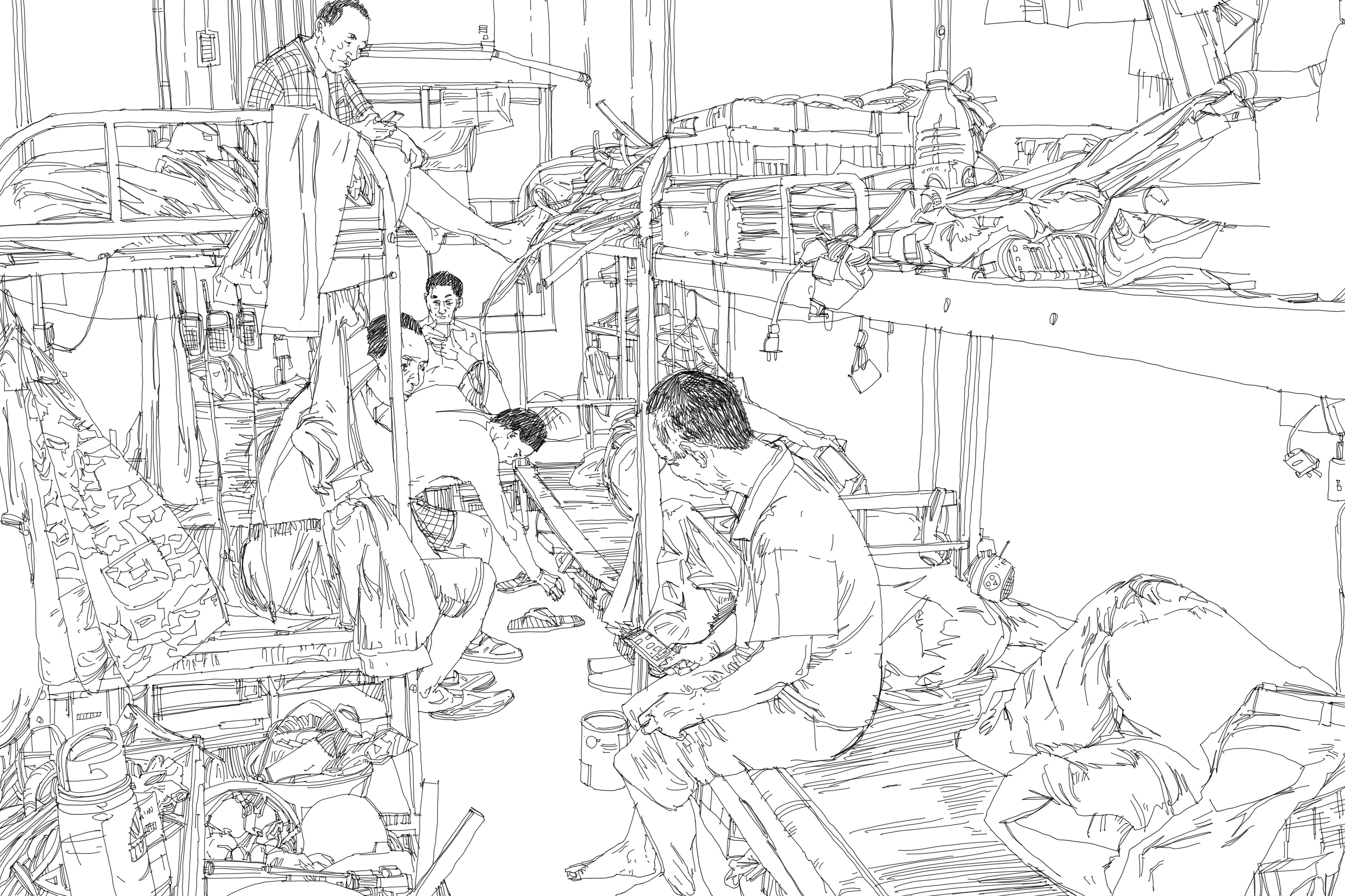 Handi Song: Zeichnung aus dem Buch »Wohnen in China«, Tinte auf Papier