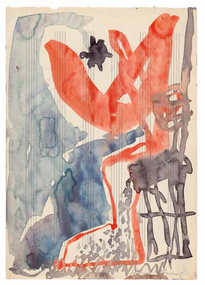 Hans Brosch: Ohne Titel · 1982 · Pinsel, Wasserfarbe auf Notenpapier · 21 x 14,5 cm
