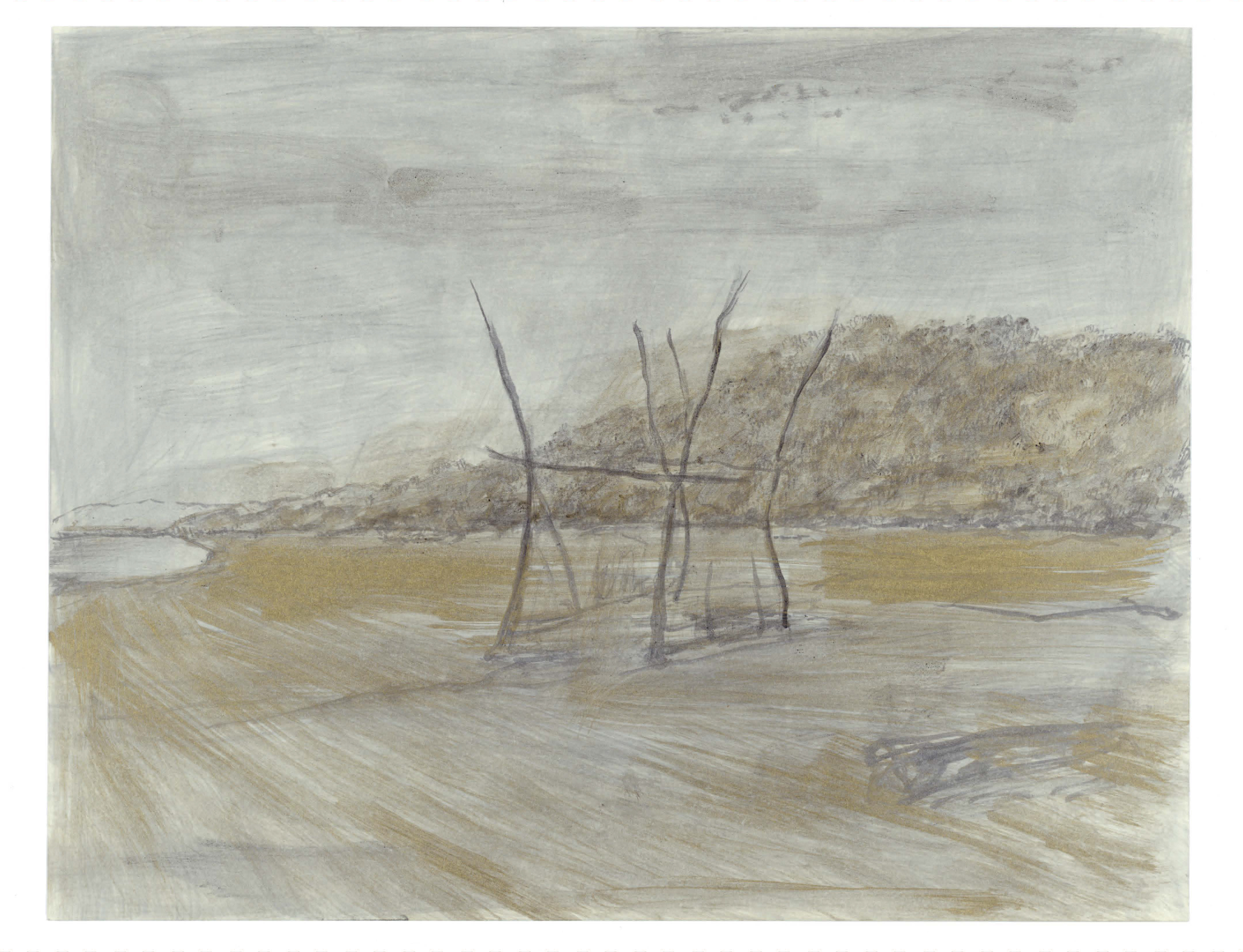 Alexandra Wolframm: Darker than paradise, 2018, Ölfarbe und Goldbronze auf Papier