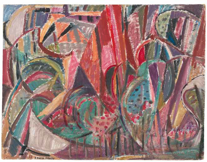 Louise Rösler: Platz mit roter Kirche · 1957 · Öl auf Hartfaser · 49 x 84 cm