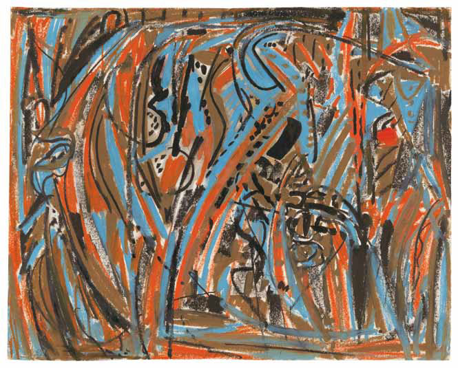 Louise Rösler: Tivolivariation II · 1959 · Wachskreide auf Papier · 49,5 x 61,5 cm