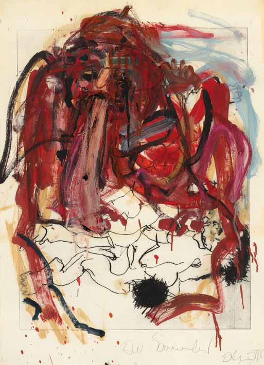 Michael Diller: Der Sammler · 1988 · Öl über Radierung auf Büttenpapier · 78 x 57 cm