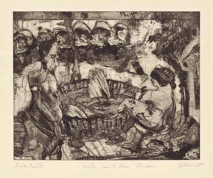 Michael Diller: Leda mit dem Schwan · 1980 · Radierung auf Papier · 21,8 x 27,3 cm / 31,3 x 37 cm