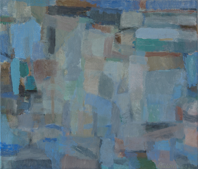 Marion Stille: Steine, 2001, Mischtechnik auf Leinwand, 60 x 70 cm