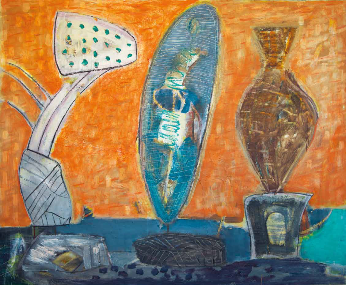 Bernhard Leue: Großes Stillleben, 2003, Öl auf Holz, 174 x 178 cm