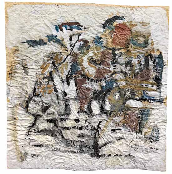 Bernhard Leue: Landschaft, 1998, Öl auf Papier, 60 x 58 cm