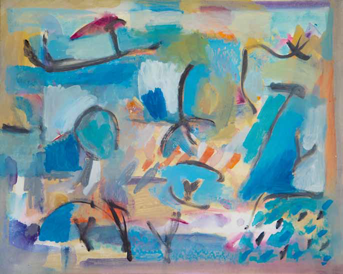 Bernhard Leue: Lyrischer Weg, 2021, Acryl auf Leinwand, 80 x 100 cm