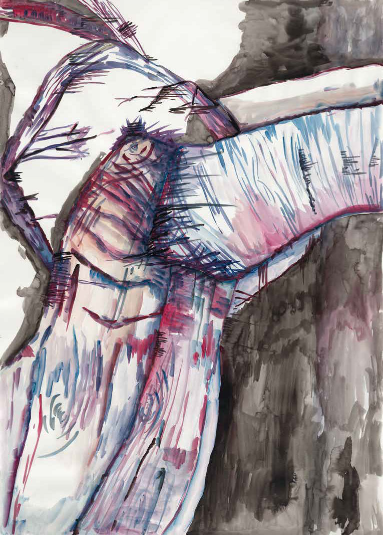 Havin Al-Sindy - Bewegungen sichten · 2022 · Tusche, Aquarell auf Papier · 122,7 x 87,8 cm