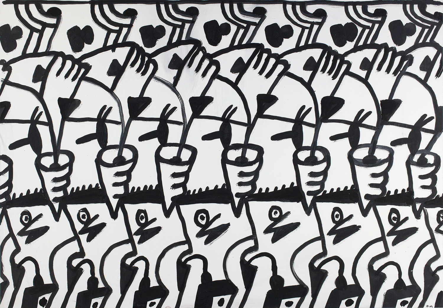 Oskar Manigk, Aufgereiht I, 2003, Acryl auf Karton, 70 x 100 cm