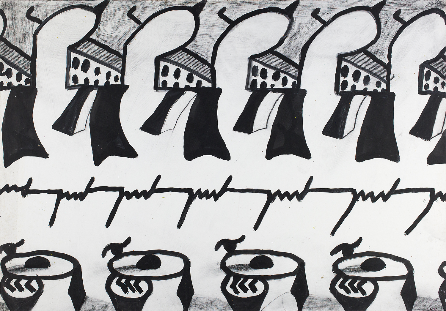 Oskar Manigk, Aufgereiht II, 2003, Acryl auf Karton, 70 x 100 cm