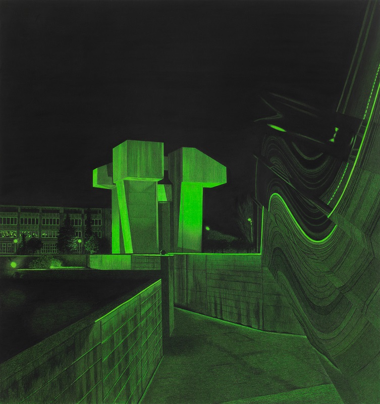 Natalia Stachon, Neither ends nor begins 11, 2023, Pastell und Kohle auf Papier, montiert auf Alu-Dibond