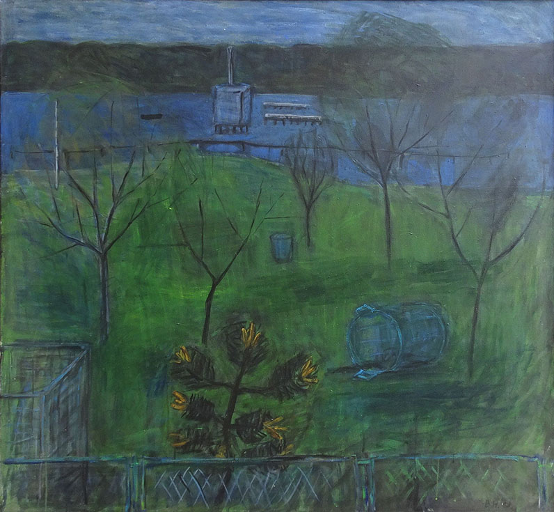 Brigitte Handschick, Flusslandschaft im März, 1989, Acryl auf Leinwand, 130 x 140 cm