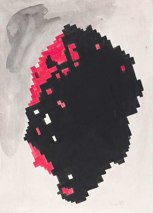 Heinz Handschick, o.T. (Rot und Schwarz), 2018, Wasserfarben auf Papier, 69,8 x 50 cm