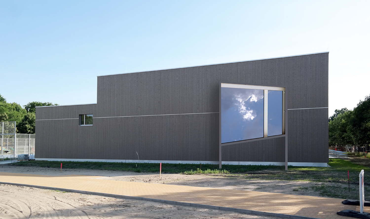 Entwurf „Das Fenster“ von Claudia Busching, Annerkennung, Temporärer Schulstandort Werneuchener Wiese – Margarete-Sommer-Straße, Auslober: Bezirksamt Pankow von Berlin, 2023