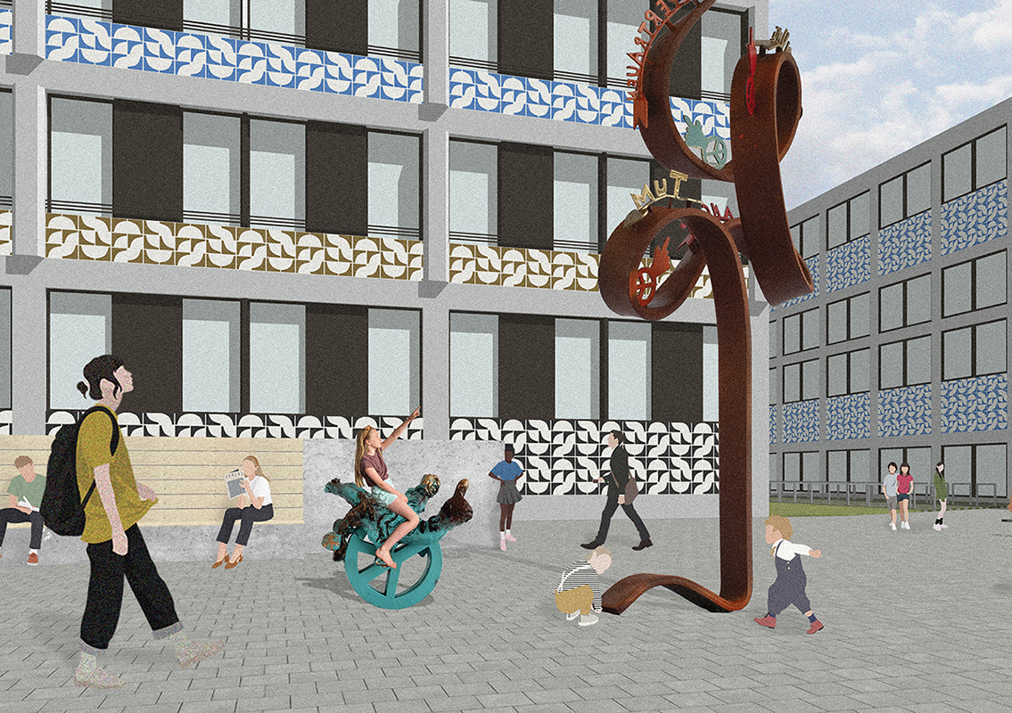 Entwurf „Next Level“ von Veronica Brovall, Kunstwettbewerb Grundschule Rennbahnstraße, Auslober: Bezirksamt Pankow von Berlin, 2023