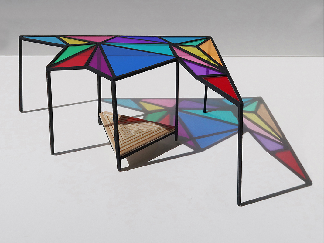 Entwurf „Pavillon mit Farbbad“ von Katinka Theis, Kunstwettbewerb Grundschule Rennbahnstraße, Auslober: Bezirksamt Pankow von Berlin, 2023