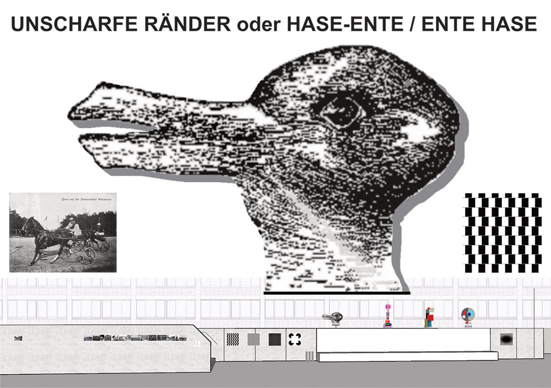 Entwurf „UNSCHARFE RÄNDER oder HASE-ENTE / ENTE-HASE“ von Eva Maria Wilde, Kunstwettbewerb Grundschule Rennbahnstraße, Auslober: Bezirksamt Pankow von Berlin, 2023