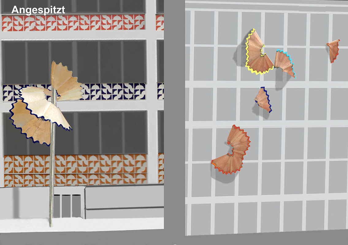 Entwurf „Angespitzt“ von Ka Bomhardt, Kunstwettbewerb Grundschule Rennbahnstraße, Auslober: Bezirksamt Pankow von Berlin, 2023