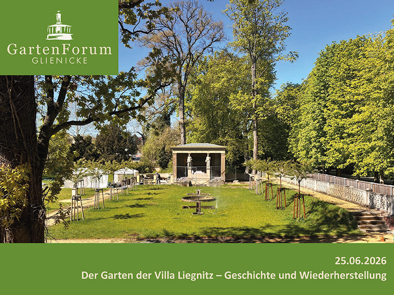 Blick von der Villa Liegnitz in den Garten und zum Stibadium