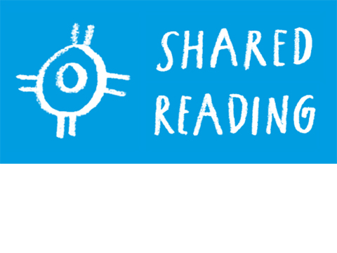 blaue Grafik mit weißer Schrift: Shared reading