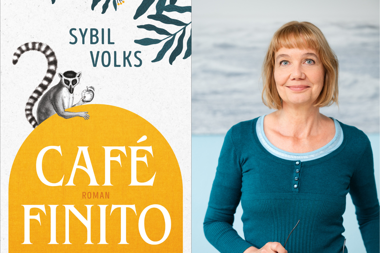 Buchcover von Café Finito und ein Foto der Autorin Sybil Volks