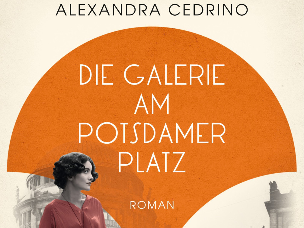 Ausschnitt des Buchcovers, Bild einer Frau mit lockigem Haar in roter Bluse, bedeutende Berliner Gebäude im Hintergrund