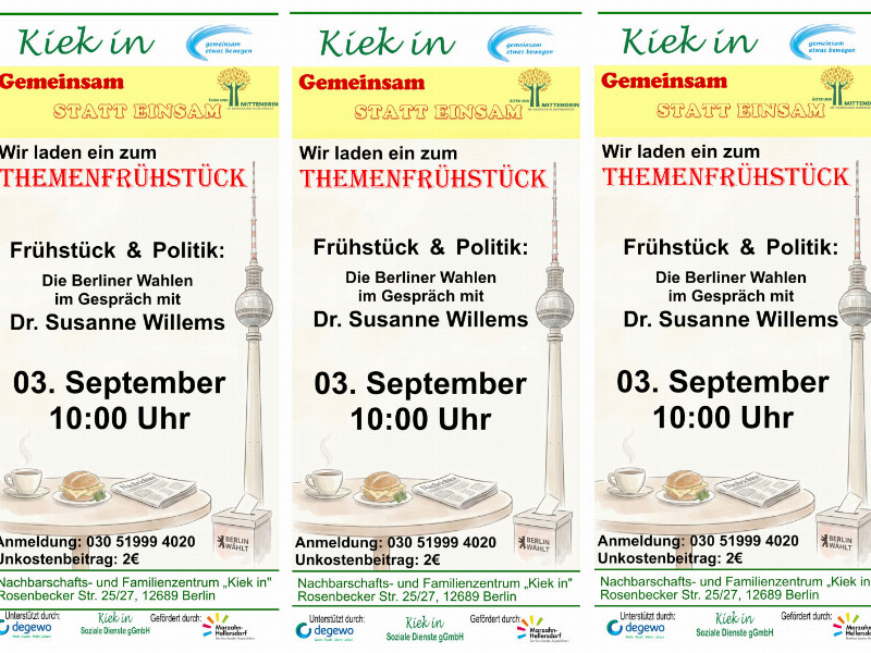  Themenfrühstück „Frühstück & Politik: Die Berliner Wahlen“ – Gespräch mit Dr. Susanne Willems