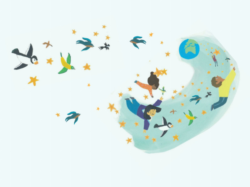 Fliegende Kinder und Tiere 