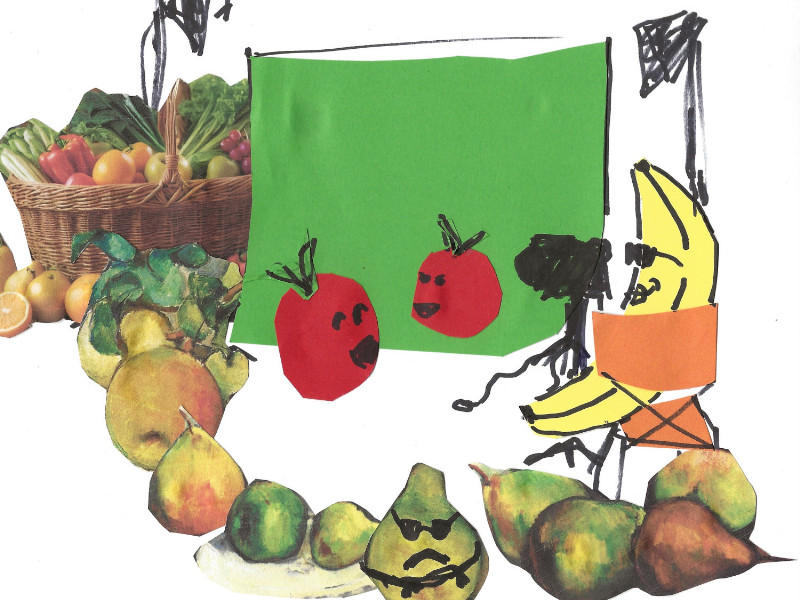 verschiedene Obst- und Gemüsesorten stellen ein Filmset dar