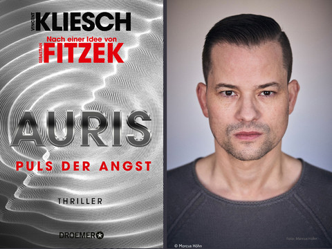 Buch 'Auris - Puls der Angst" und ein Autorenfoto von Vincent Kliesch