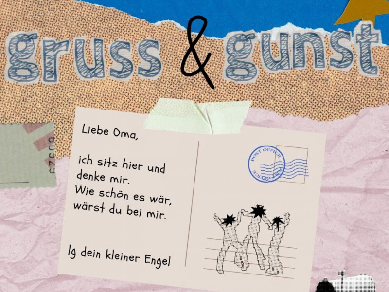 Eine Kollage mit einer Postkarte