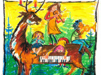 Rentier mit musiziernenden Kindern