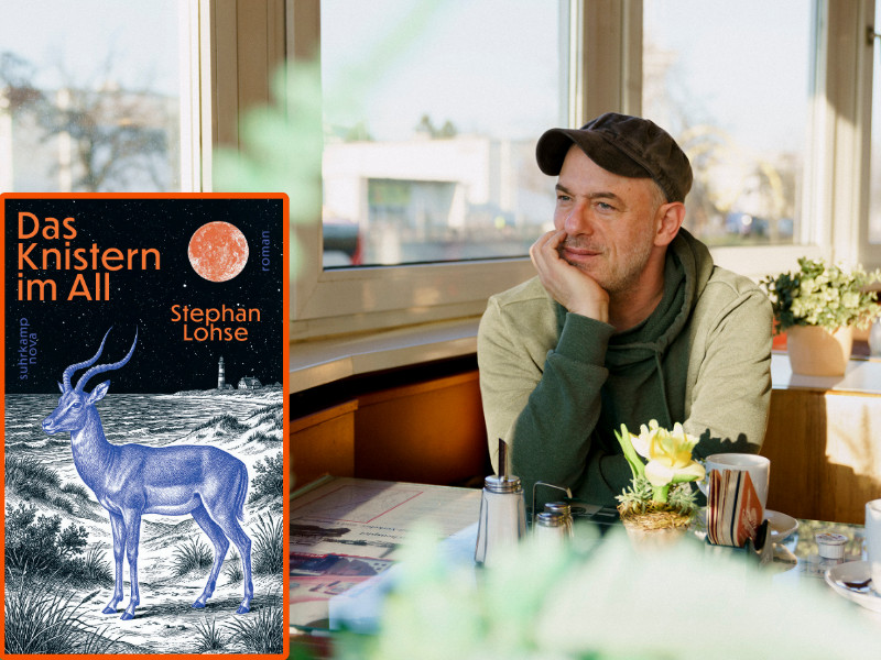 Foto von Stephan Lohse und Buchcover Das Knistern im All
