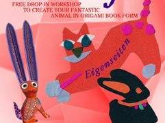 Schnipsel aus Papier und Stoff ergeben einen Fuchs und einen Hasen 