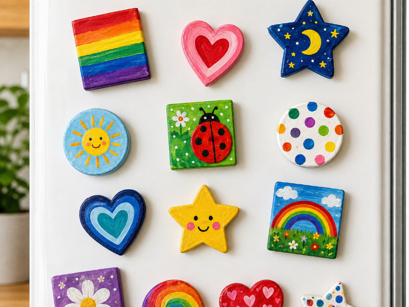 selbstgemachte bunte Kühlschrankmagneten