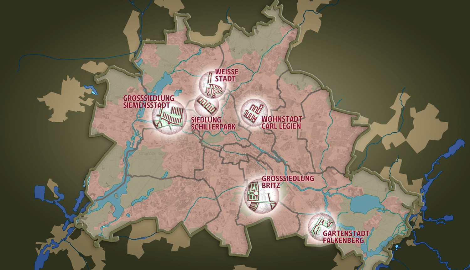 Die Lage der sechs Welterbesiedlungen in Berlin