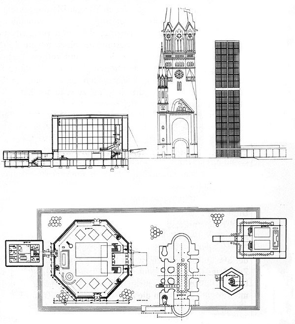 Längsschnitt und Lageplan/Grundriss, Entwurf 1958 von Egon Eiermann
