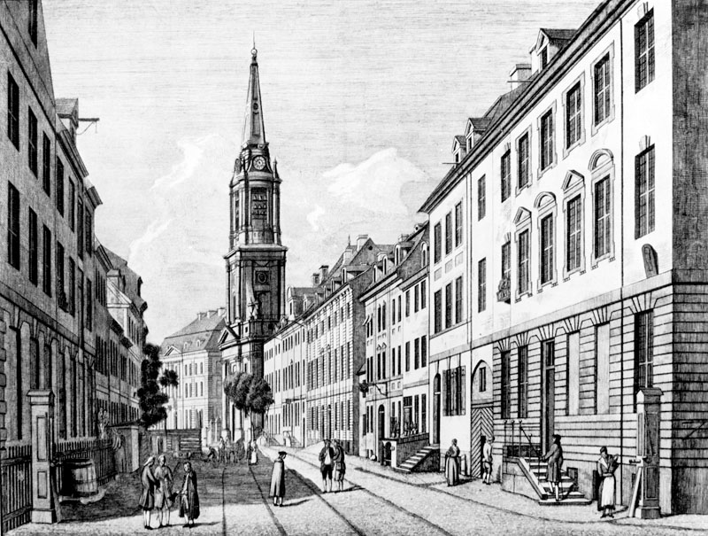Blick in die Klosterstraße mit Parochialkirchturm, 1785