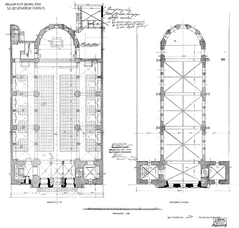 Grundriss und Gewölbeebene Mittelschiff, Entwurfszeichnung