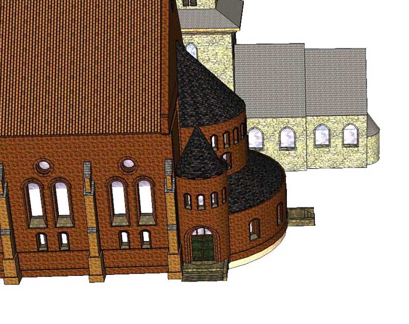 2010 3D-Rekonstruktion der heute nicht mehr vorhandenen Kirchenbauten
