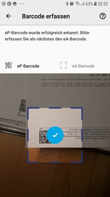 Screenshot der Fotoapp - Barcodeerfassung