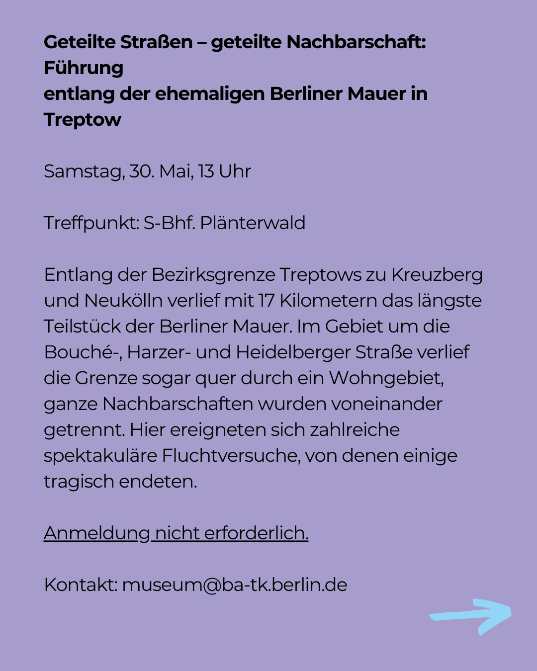 Führung am 30. Mai um 13 Uhr: Geteilte Straßen - geteilte Nachbarschaft