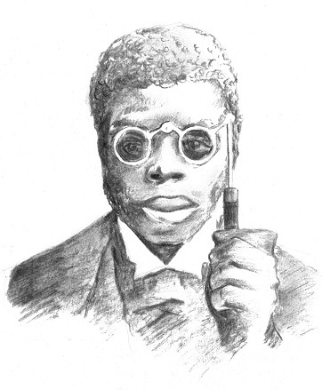 Kwelle Ndumbe schaut mit seinem Opernglas auf das Publikum der Kolonialausstellung zurück, Ausstellung zurückGESCHAUT, Kolonialismus, Museum Treptow