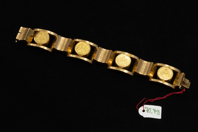 Armband, 750/f, Gelbgold, Münzmotive, Serien-Nr. 004445 gestempelt