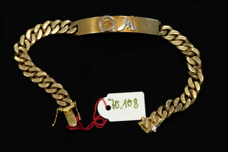 Armband, 585/f, Gelbgold, Initialen „GM“