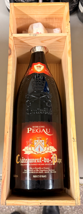 3l Flasche Domaine du Pegan Chateanneuf du Pape 2010 in Holzkiste