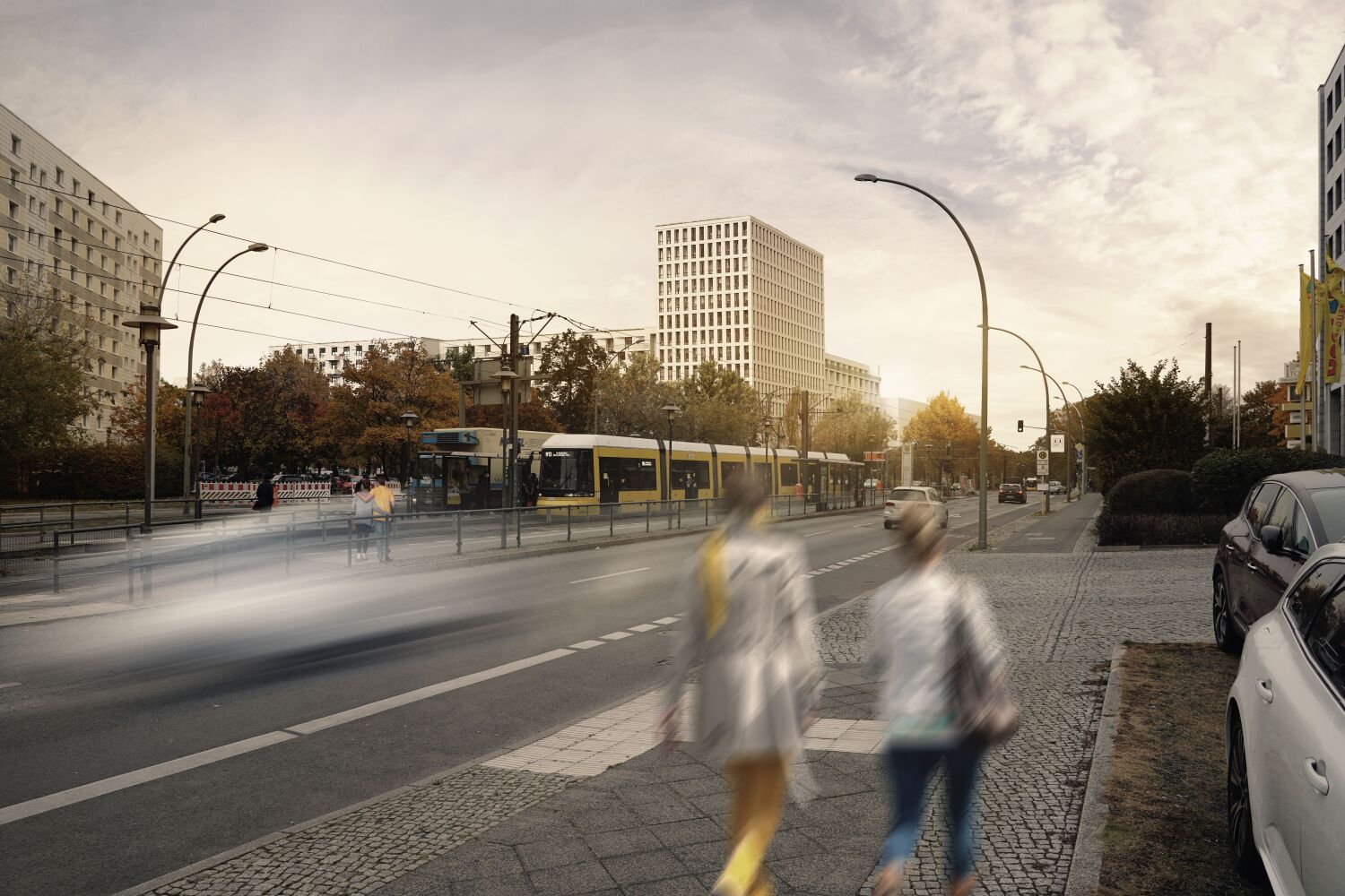 Die Kreuzung Weißenseer Weg/Hohenschönhauser Straße erhält ein neues Gesicht. Der Hochpunkt wirkt als Entrée für das neue Quartier.
